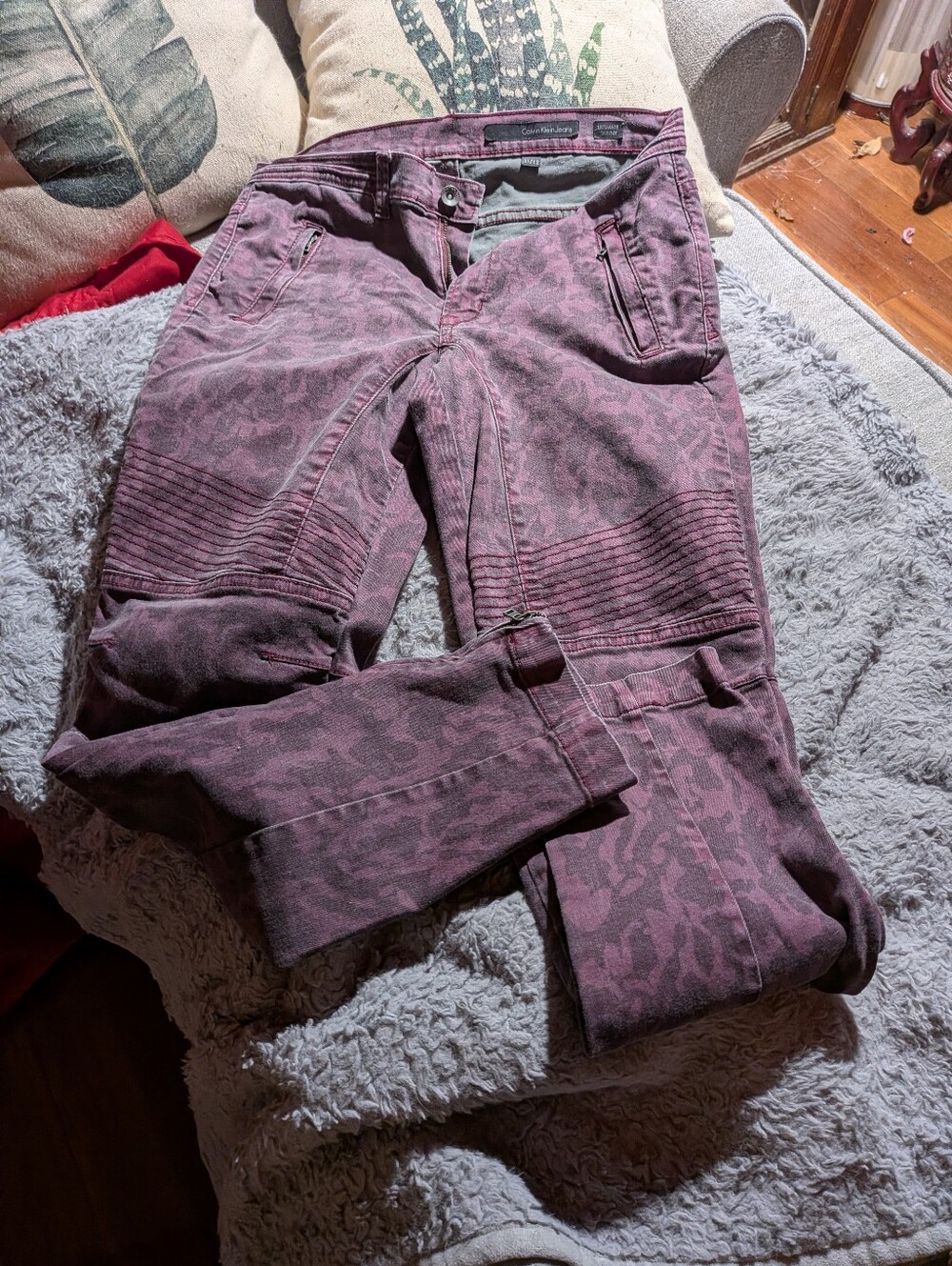 Calvin Klein Jeans Mauve Leopard-Print Moto Skinny